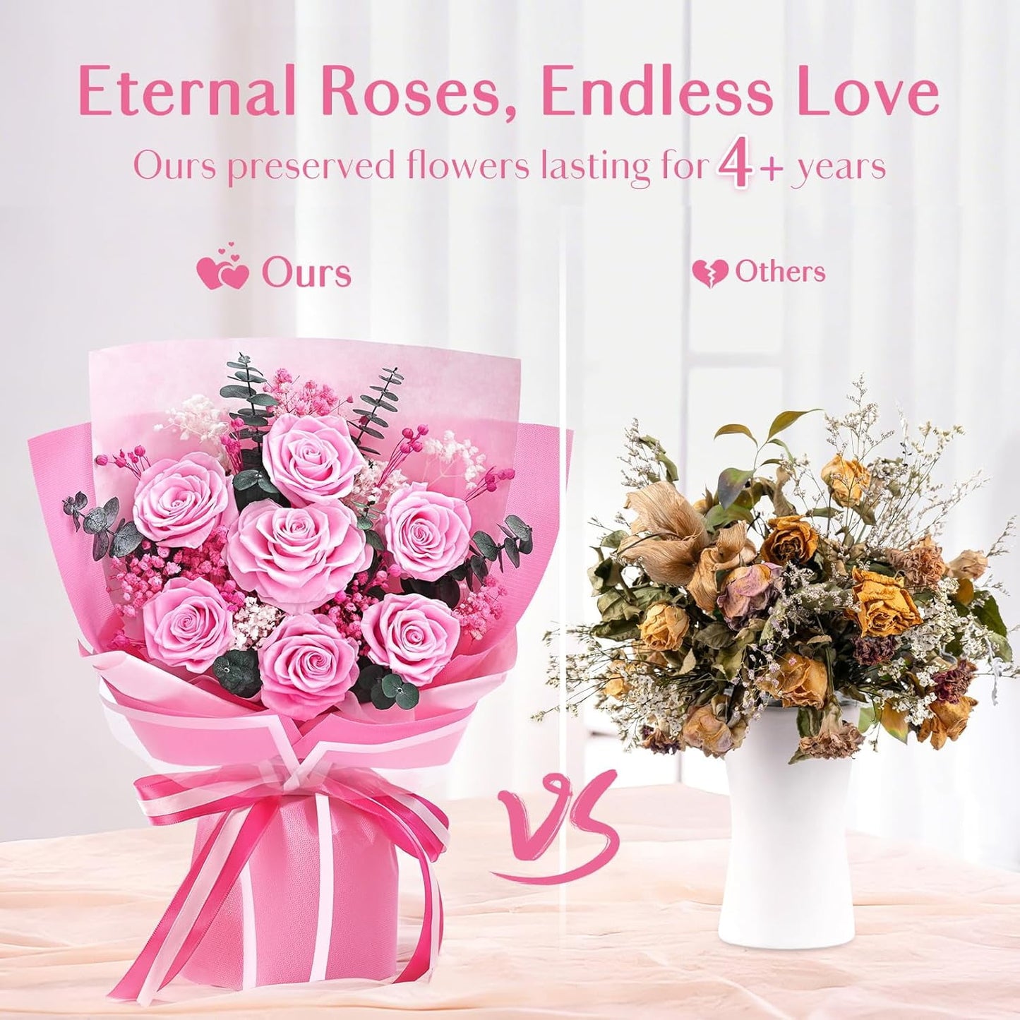 Rarevick 7 Pcs Preserved Roses Bouquet Valentines Day Gift