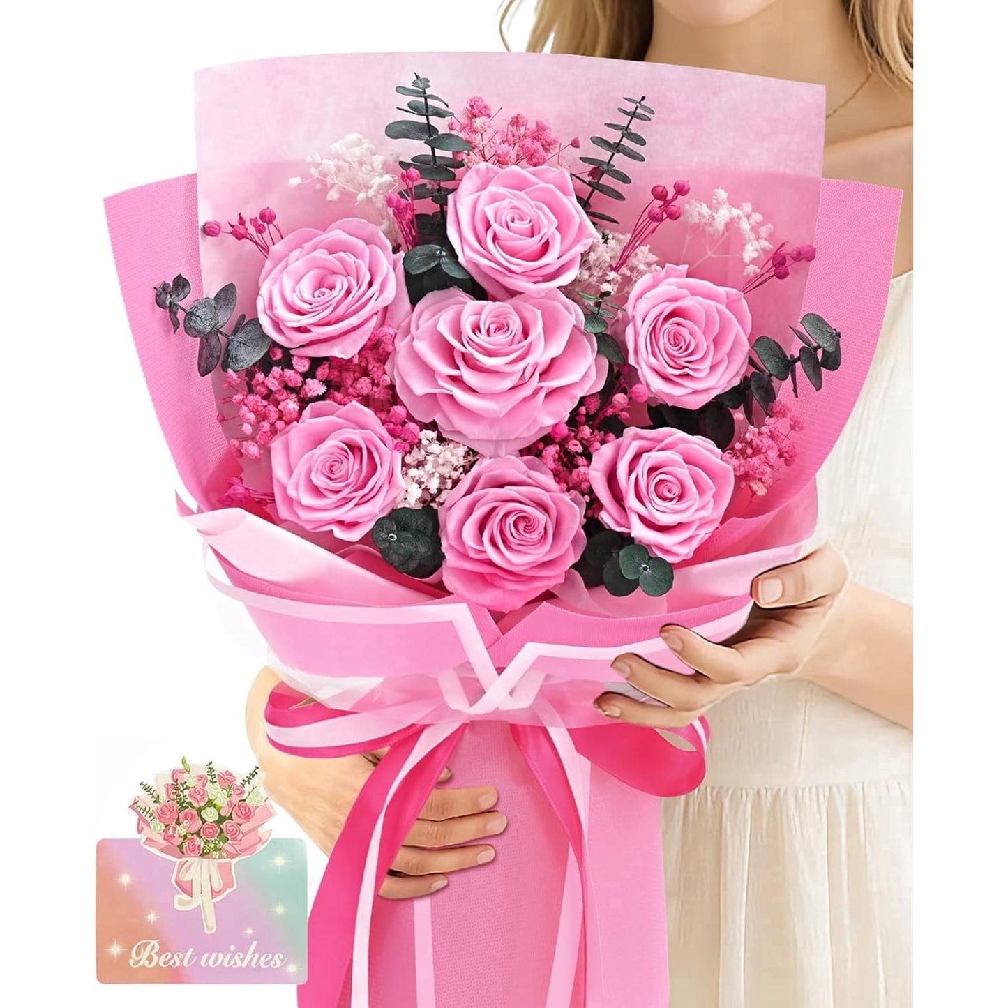 Rarevick 7 Pcs Preserved Roses Bouquet Valentines Day Gift