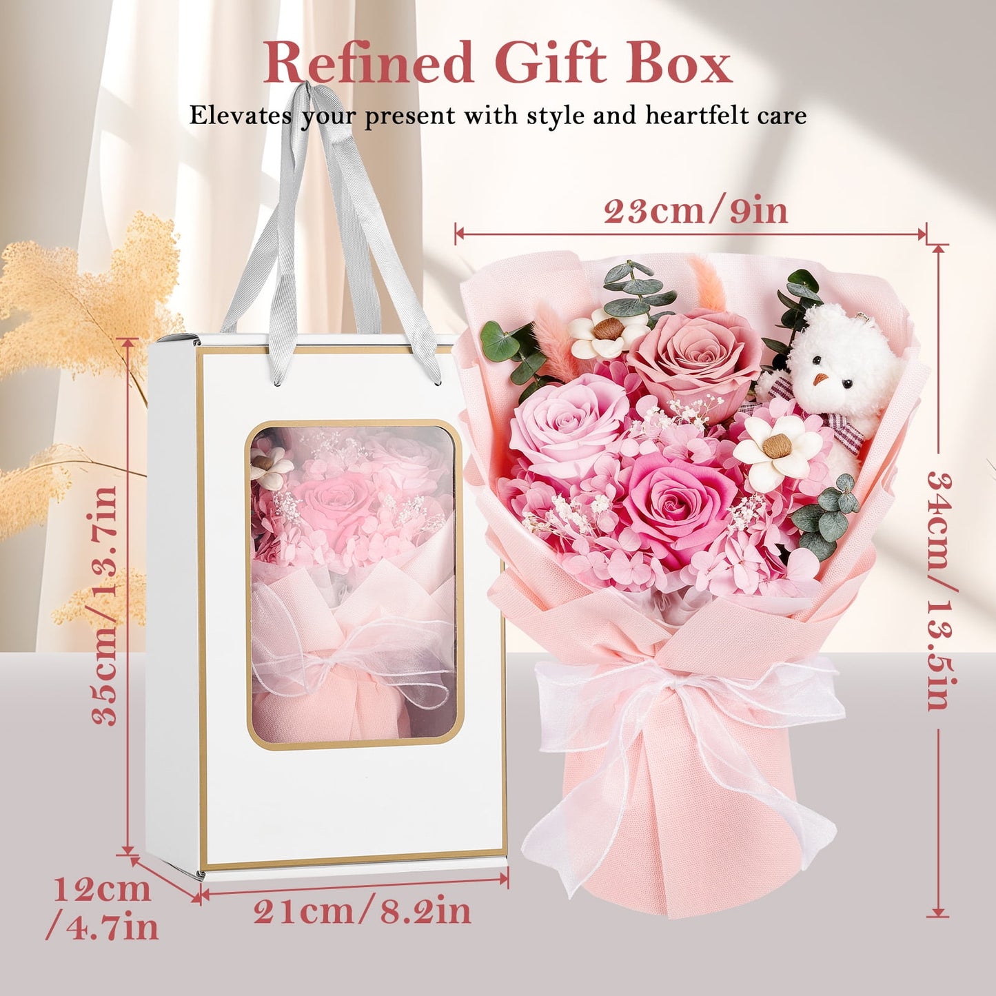 Preserved Flowers Bouquet with Bear