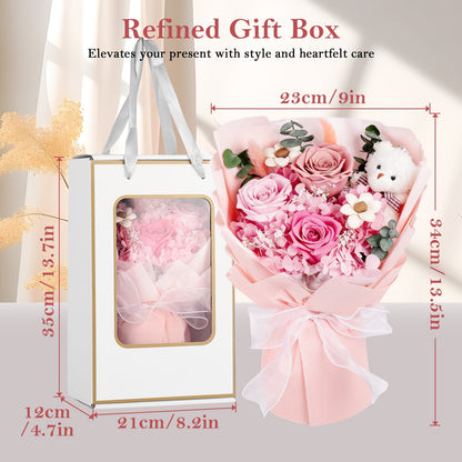 Preserved Flowers Bouquet with Bear
