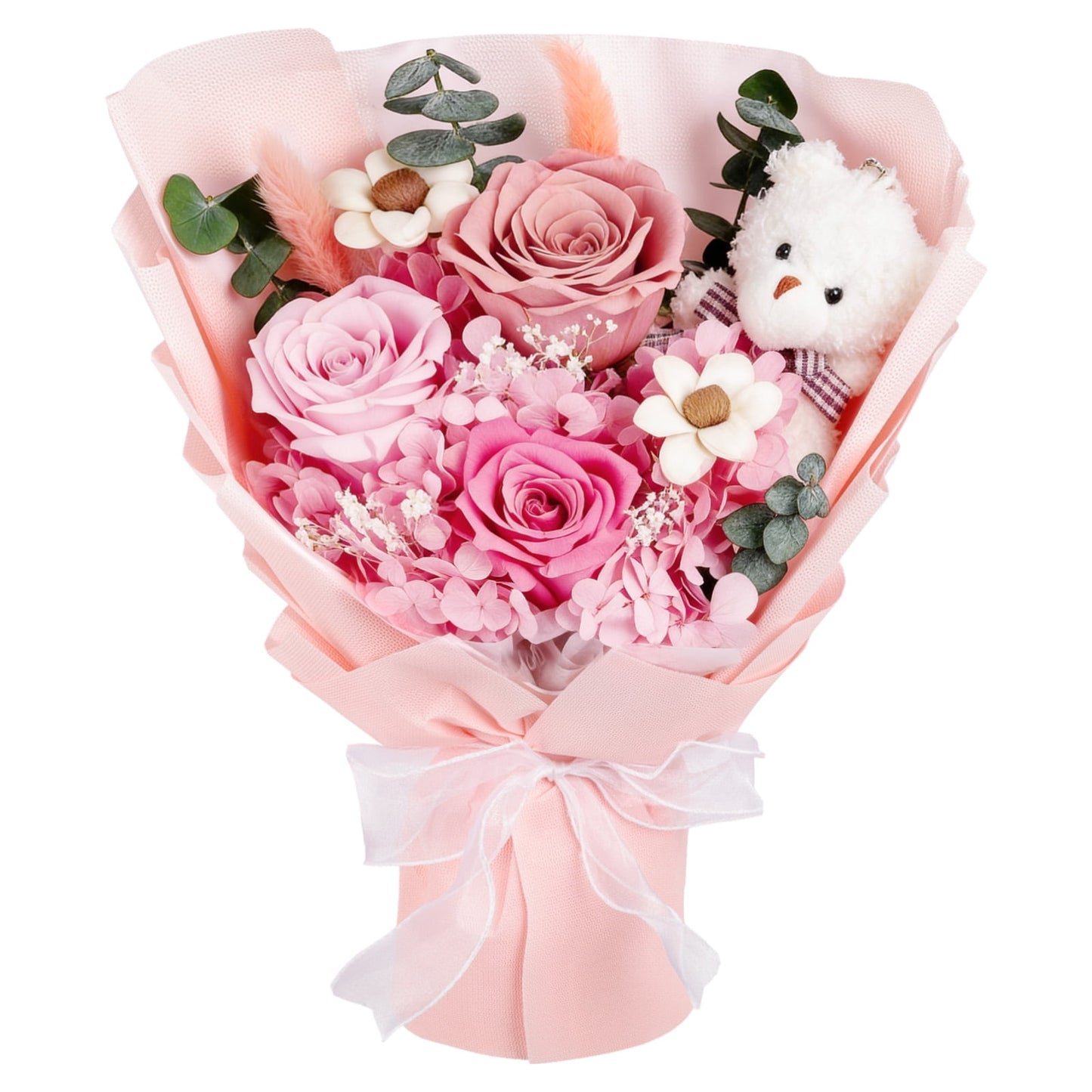 Preserved Flowers Bouquet with Bear