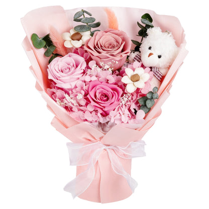 Preserved Flowers Bouquet with Bear