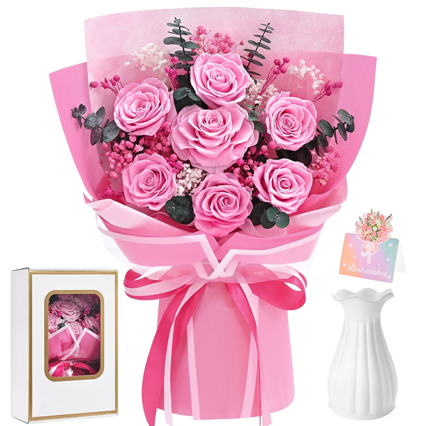 Rarevick 7 Pcs Preserved Roses Bouquet Valentines Day Gift