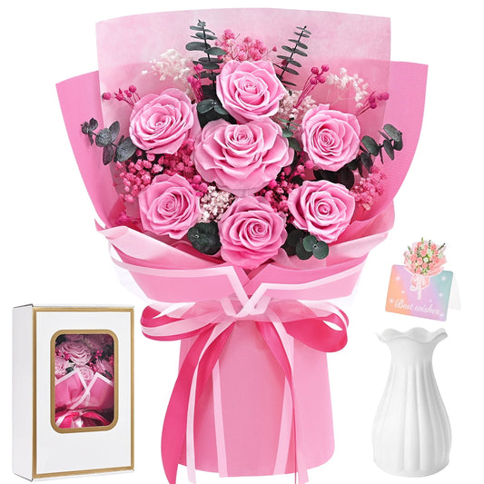 Rarevick 7 Pcs Preserved Roses Bouquet Valentines Day Gift